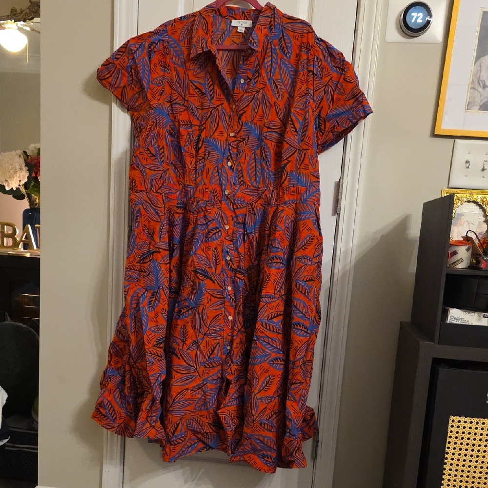 Alexis Orange and Blue Leaf Print Mini Dress